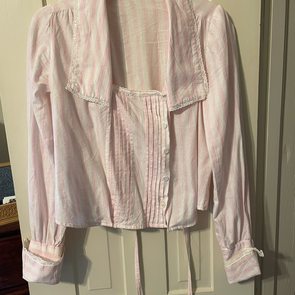 Handmade Edwardian 1910s Armistice Blouse Pink and Off White Striped